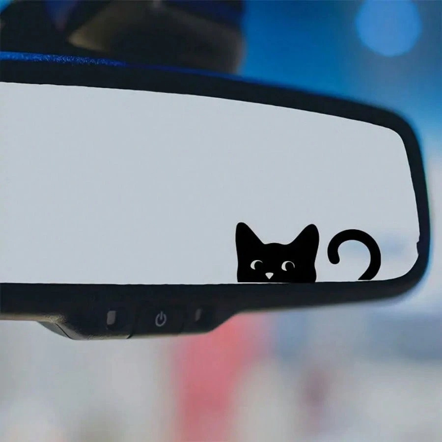 Laptop Accessories Design - Cute Black Cat Peeker Vinyl Decal,